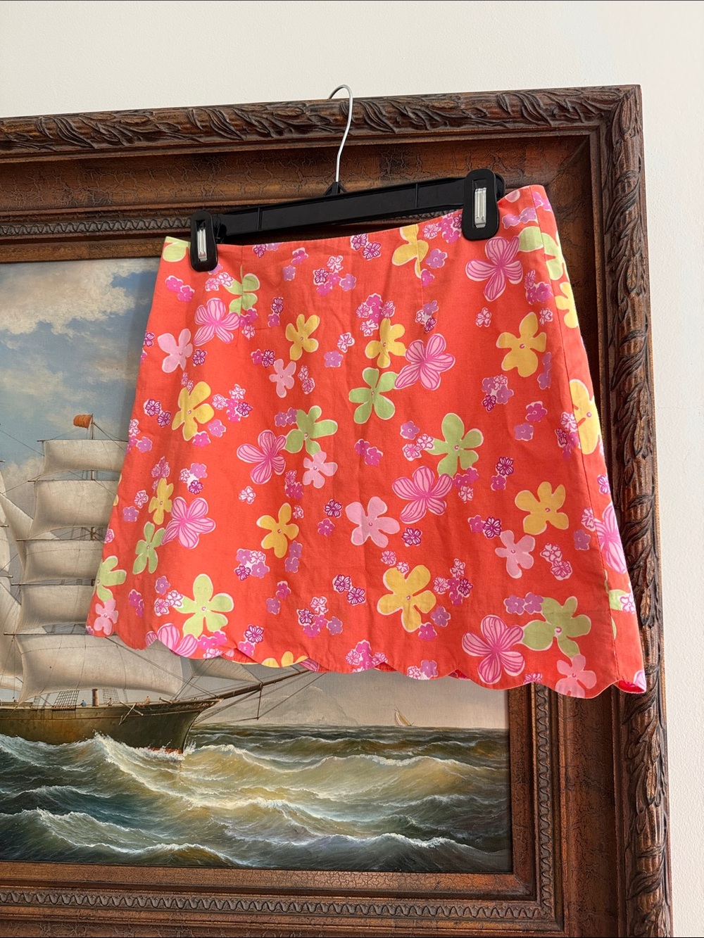 Lilly Pulitzer Floral A-Line Mini Skirt in Coral with Multicolor Flowers